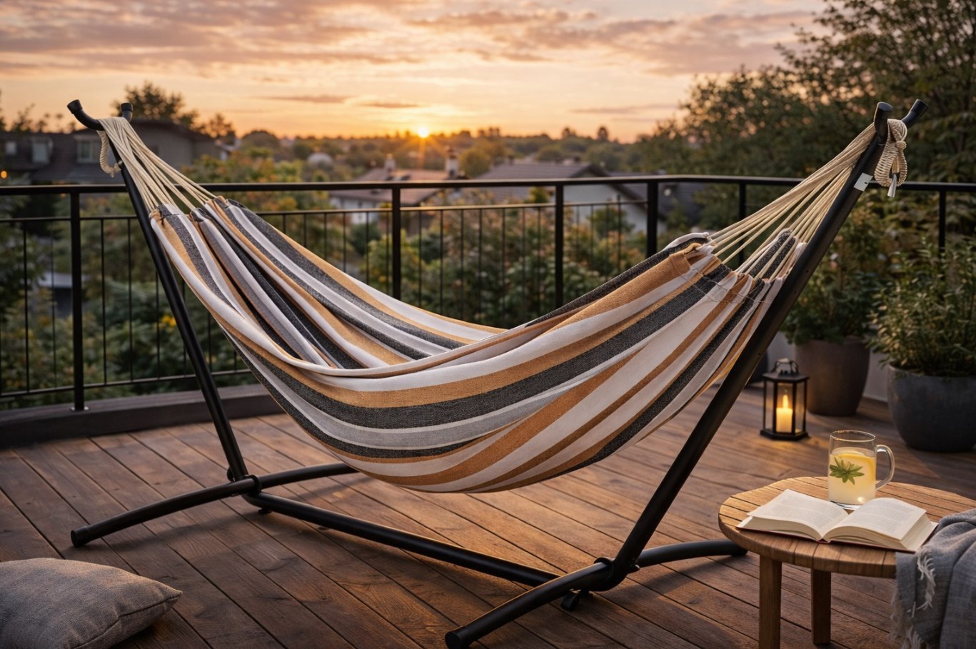 Hamak ogrodowy na stelażu ITALFORM VIOLA XXL kolorowe paski dwuosobowy